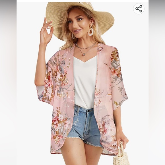 Floral kimono 143 Story by Line Up Swimsuit Coverup sz Medium sheer kimono cream - Picture 4 of 10